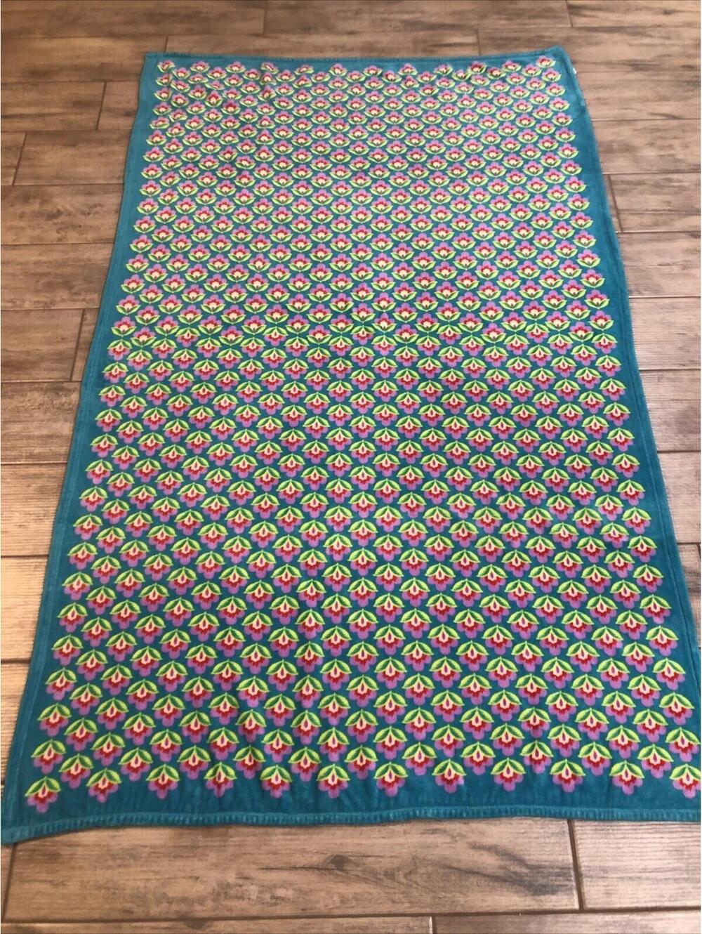 Vera Bradley 80" x 50" Aqua Pink Plush Throw Blanket